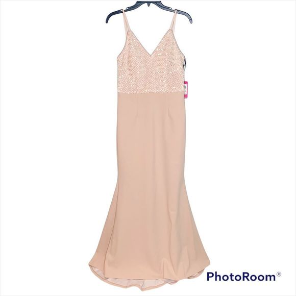 Vince Camuto Womens Pink Spaghetti Strap Full-Length Fit + Flare Evening gown - Picture 5 of 11